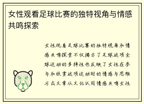 女性观看足球比赛的独特视角与情感共鸣探索