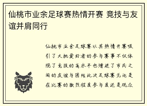 仙桃市业余足球赛热情开赛 竞技与友谊并肩同行